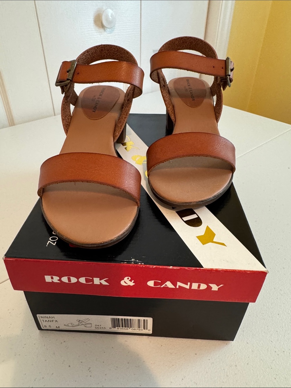 Rock & Candy Tan Brown Ankle Strap Sandals